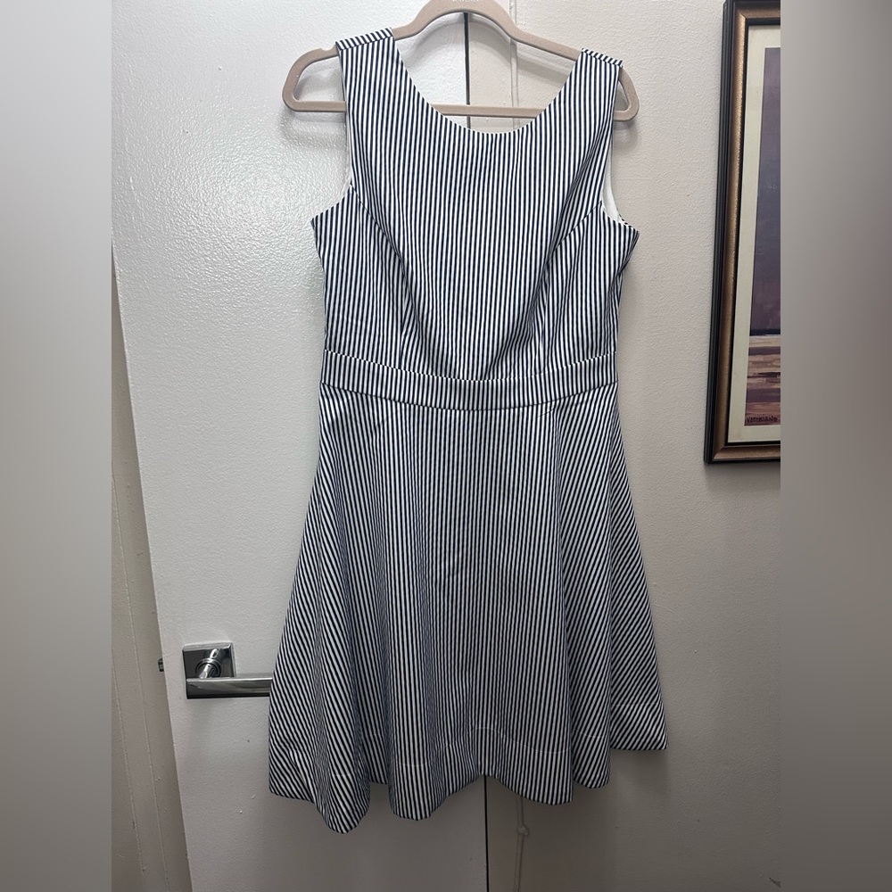 Sandro Ferrone cotton blend blue and white striped fit and flare dress size 48